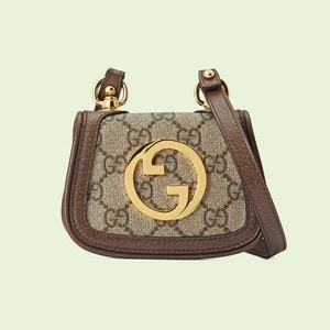 Gucci Blondie Card Case Wallet 698635 Brown Leather / Beige GG Canvas