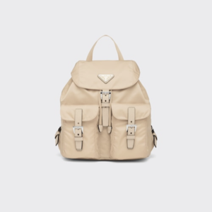 Prada Small Linen Backpack 1BZ677 Desert Beige