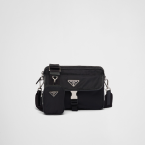 Prada Linaylon and Saffiano Leather Shoulder Bag 2VH133 Black