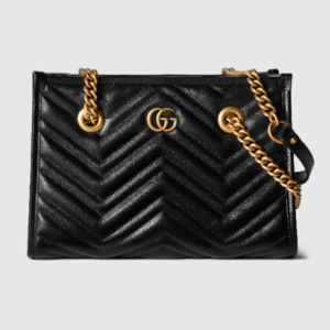 Gucci GG Mamon Small Tote Bag 779727 Black Matlase Chevron Leather