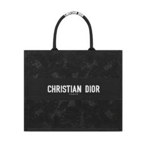 Dior Book Tote Large Bag (Black D-Lace Macramé-Effect Butterfly Embroidery)
