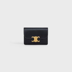 Celine Flap Trionf Card Wallet - Shiny Carpskin (Black)
