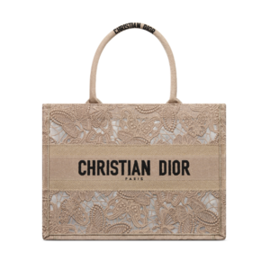 Dior Booktote Medium Bag (Beige D-Lace Macramé-Effective Butterfly Embroidery)
