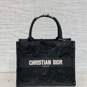 Dior Book Tote Small Bag (Black D-Lace Macramé-Effective Butterfly Embroidery)