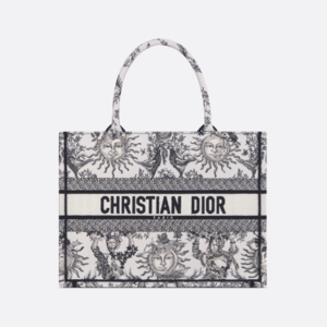 Dior Booktote Medium Bag (White &amp; Black Toile de Jouy Soleil Embroidery)