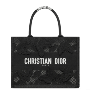 Dior Booktote Medium Bag (Black D-Lace Macramé-Effect Butterfly Embroidery)