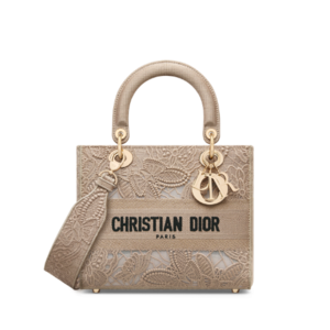 Dior Lady Dirette Medium Bag (Beige D-Lace Macramé-Effective Butterfly Embroidery)